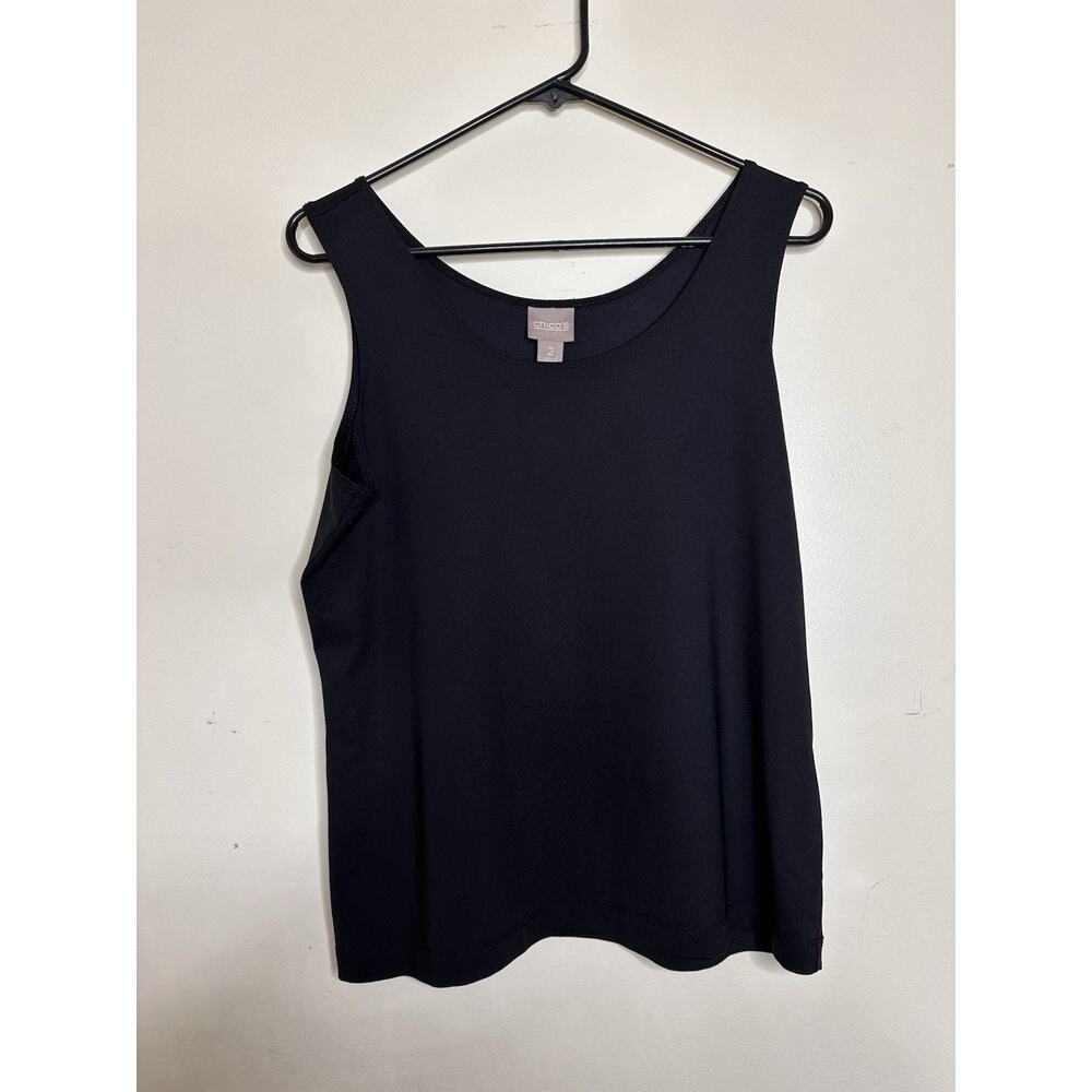 Chicos Black Tank Top Knit Stretchy Shell Size 2 US 12 Layer Capsule Wardrobe